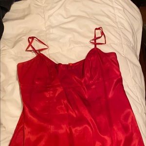 Red slip dress